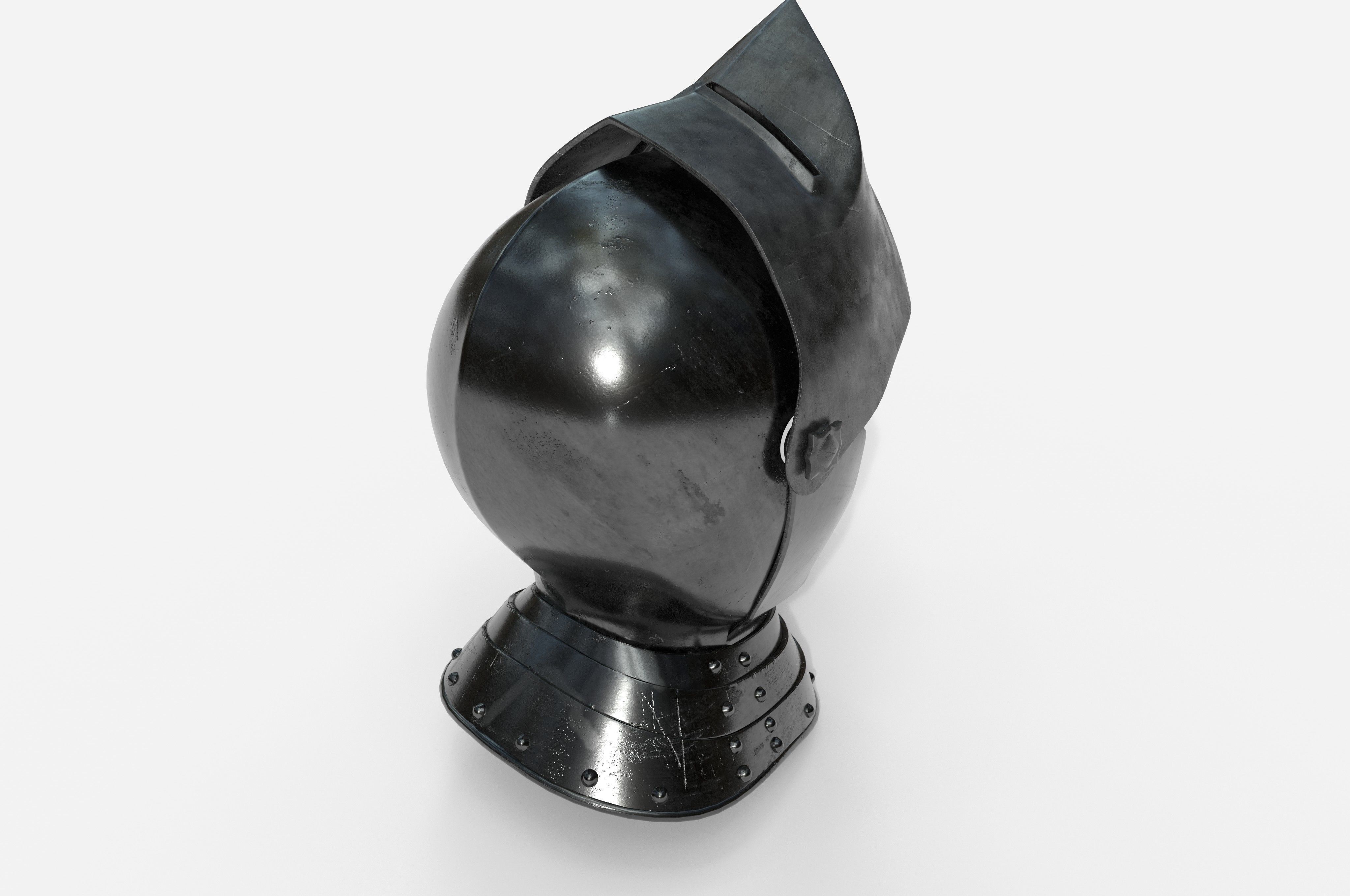 Knights Helmet and Gorget Low-poly 3D model_2