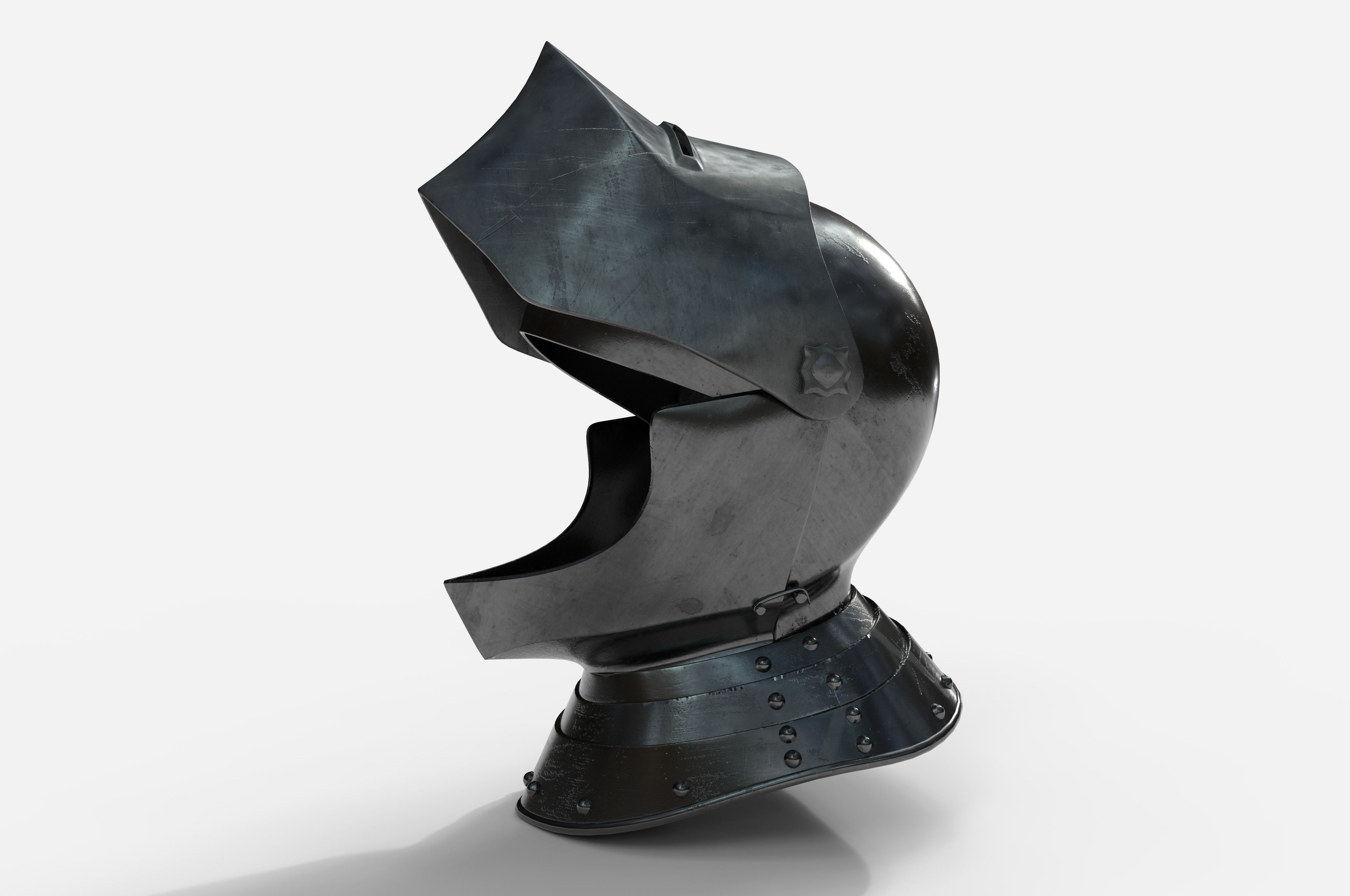 Knights Helmet and Gorget Low-poly 3D model_1