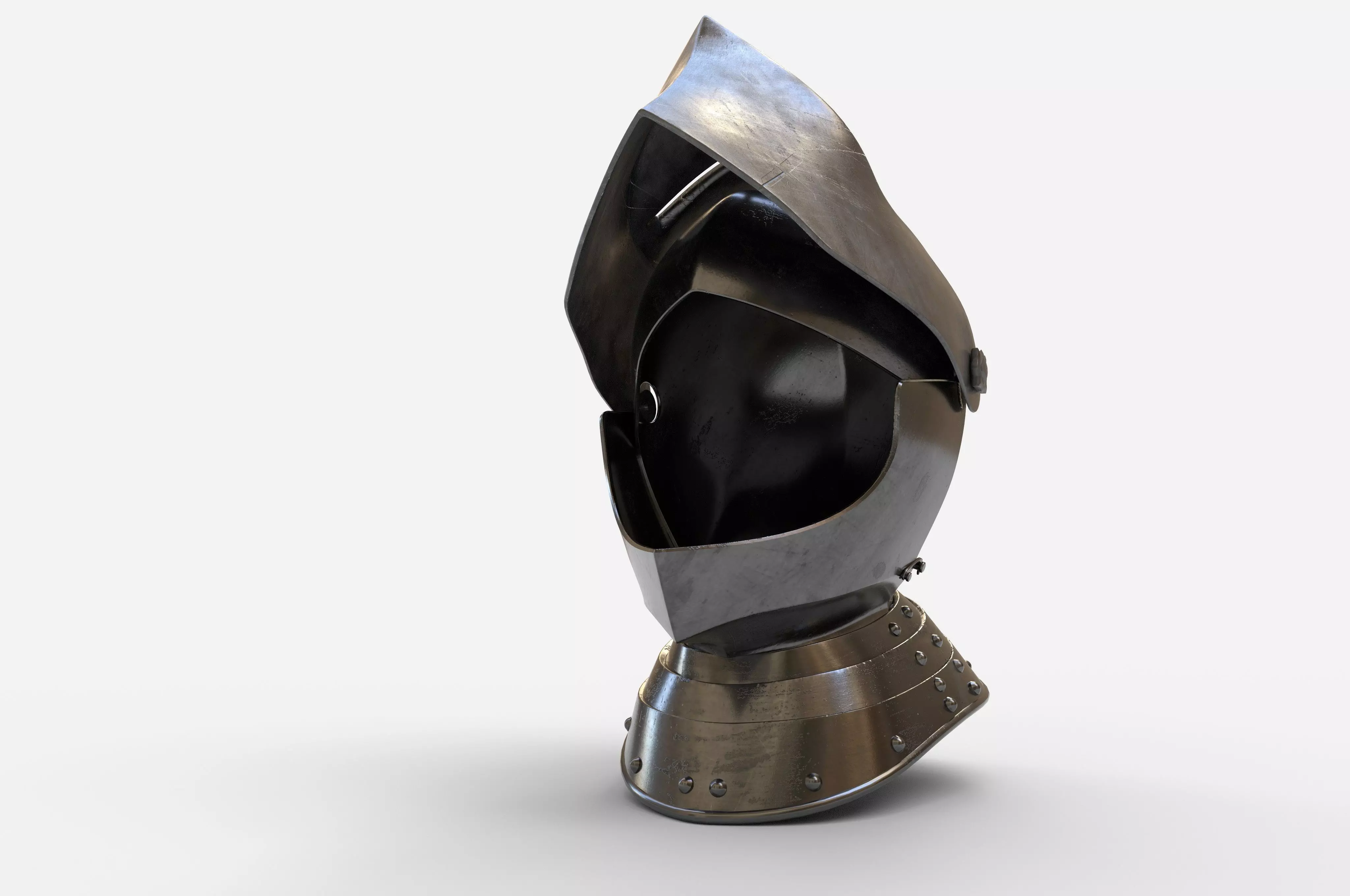 Knights Helmet and Gorget Low-poly 3D model_0
