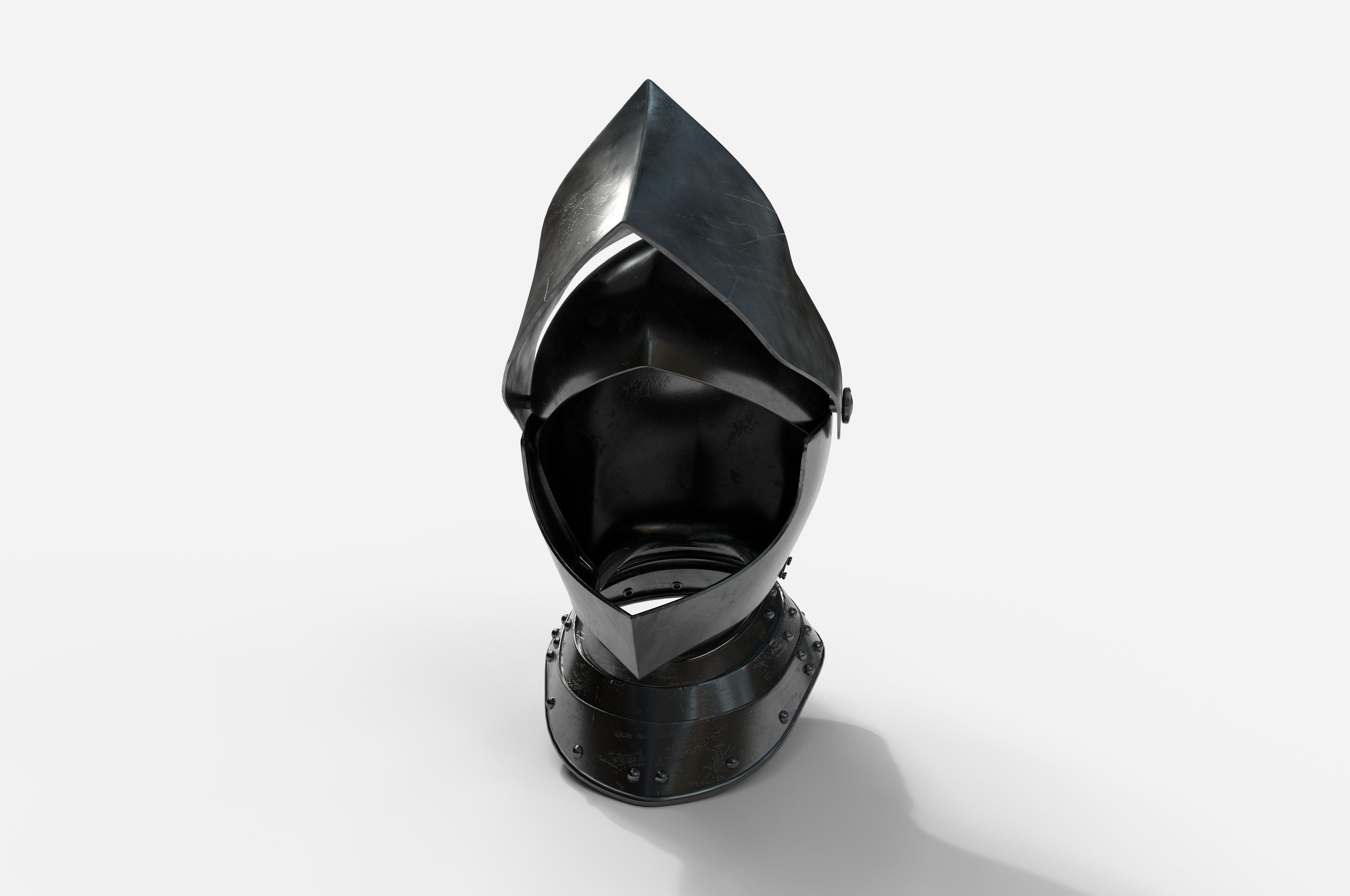 Knights Helmet and Gorget Low-poly 3D model_3