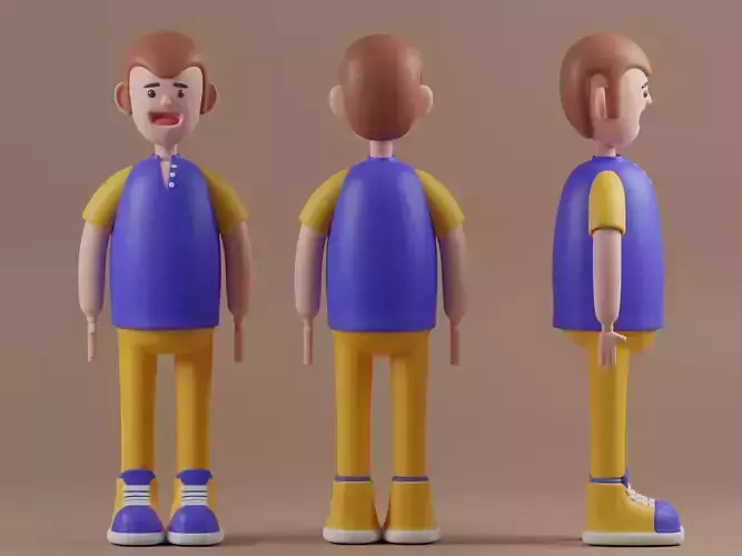 Male cartoon characters base mesh  Low-poly 3D model