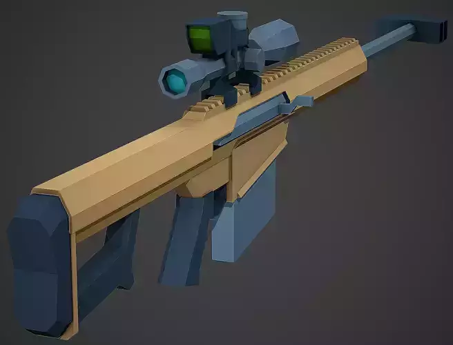Stylized Barrett M107 Sniper Low Poly Mobile Ready Low-poly 3D model