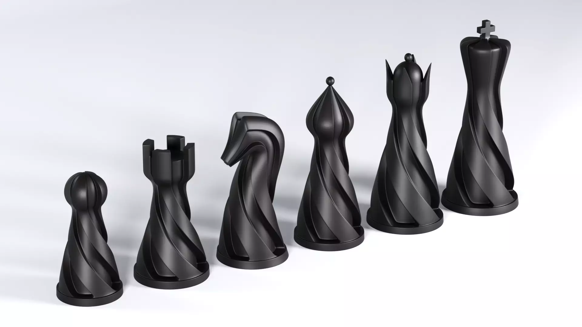 Chess set pieces spiral 3D print model_0