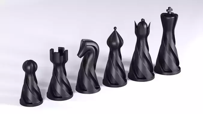 Chess set pieces spiral 3D print model