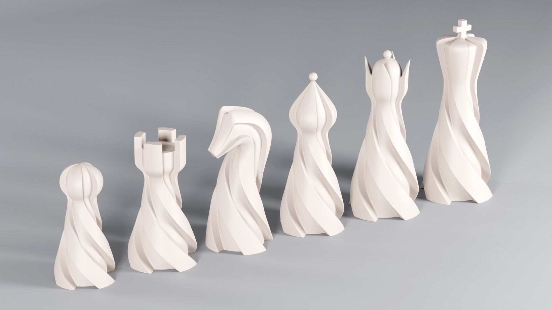 Chess set pieces spiral 3D print model_3