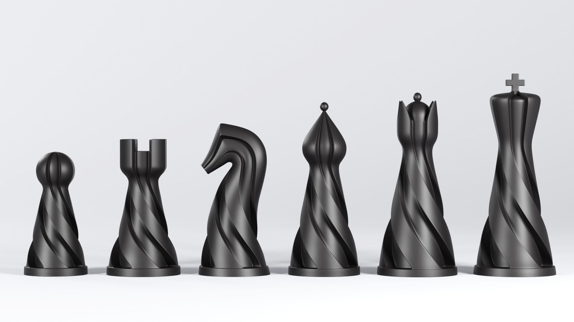 Chess set pieces spiral 3D print model_1