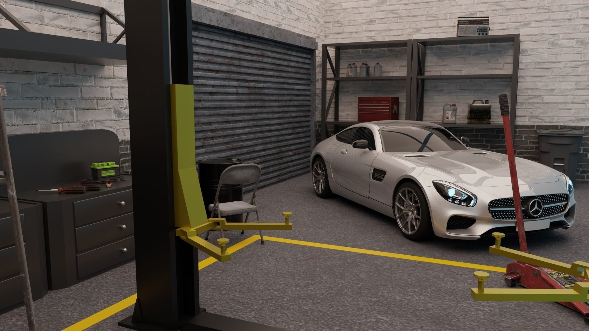 Car Garage with Tools 3D model_4