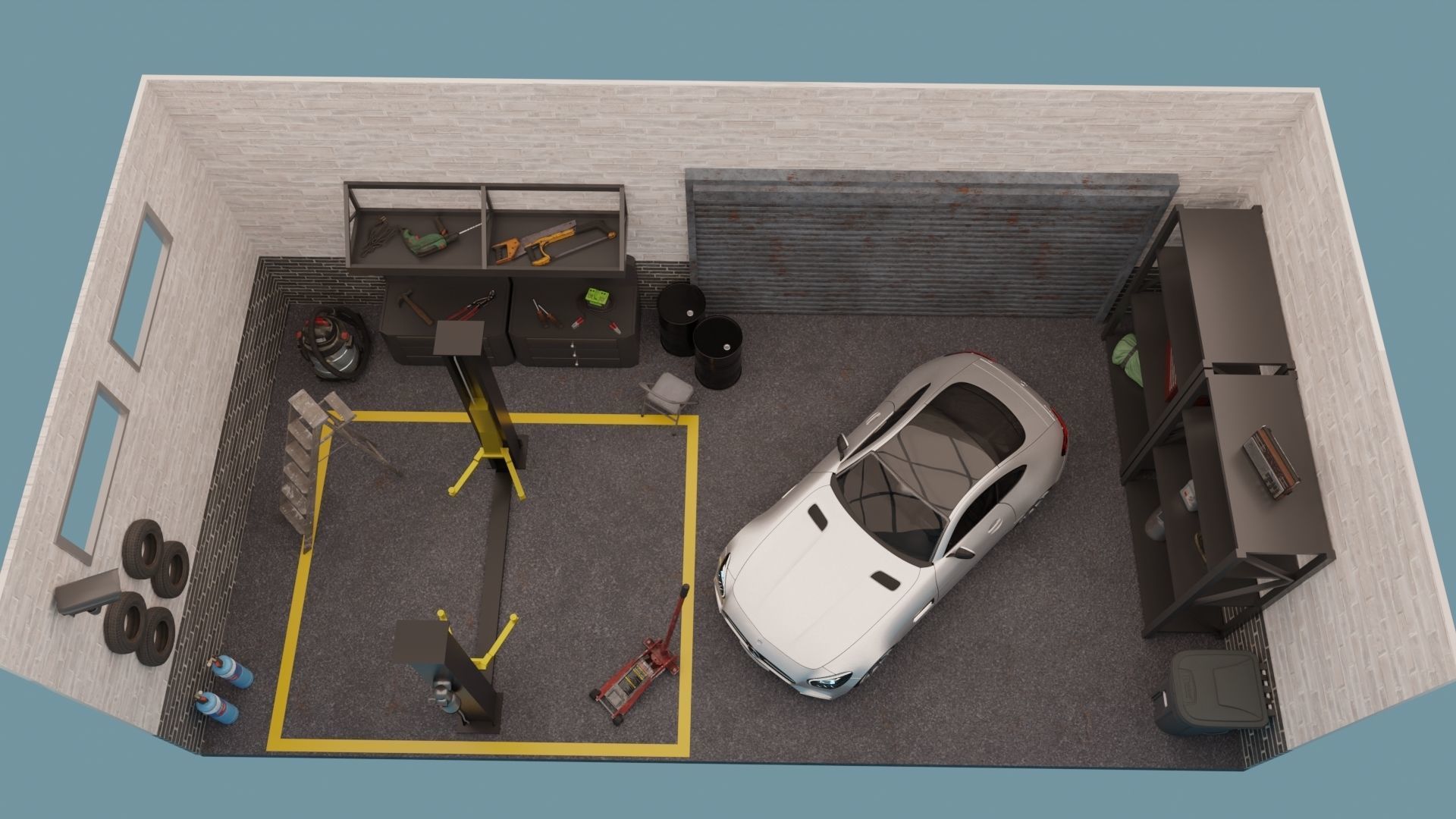 Car Garage with Tools 3D model_5