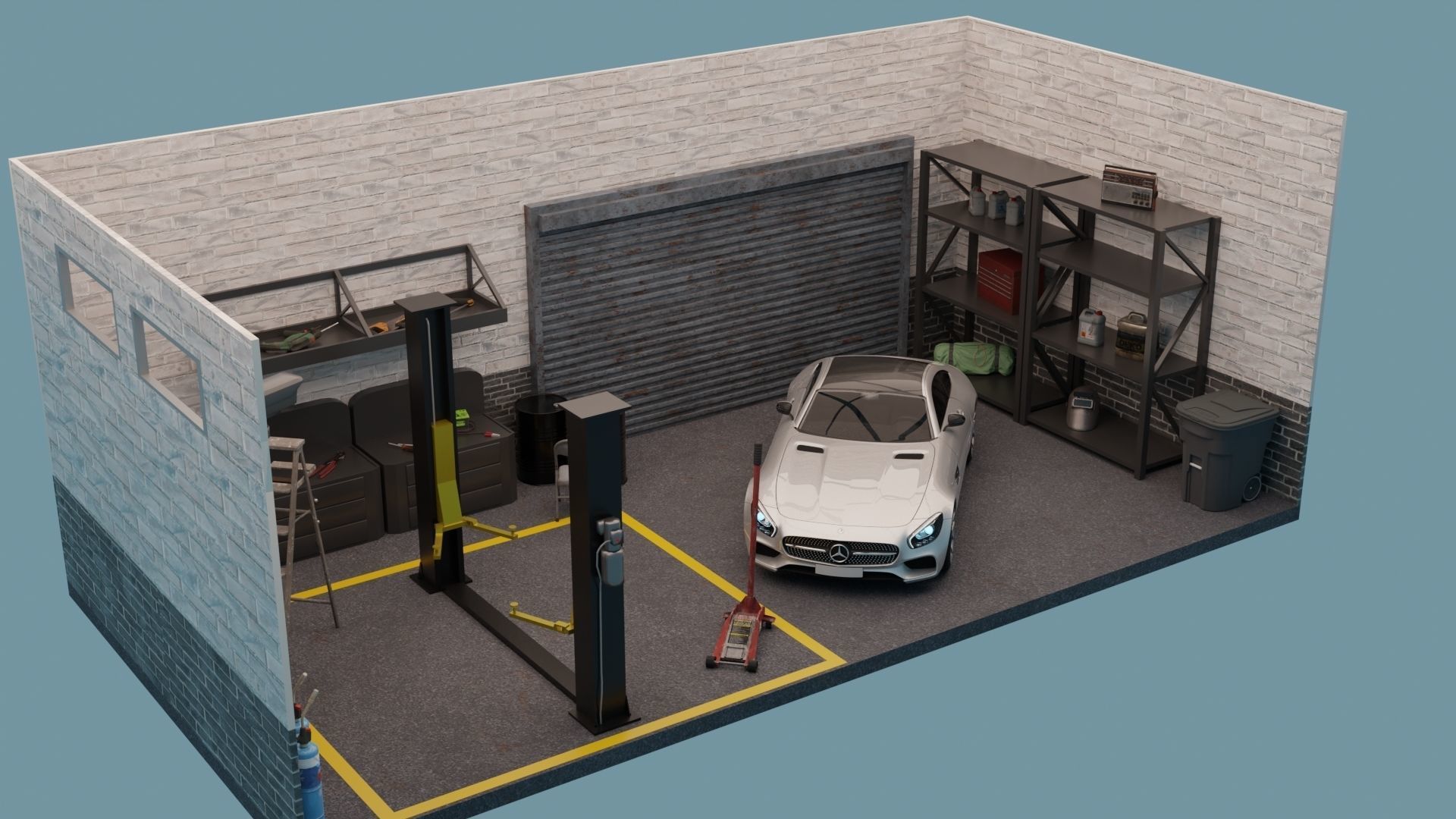 Car Garage with Tools 3D model_1