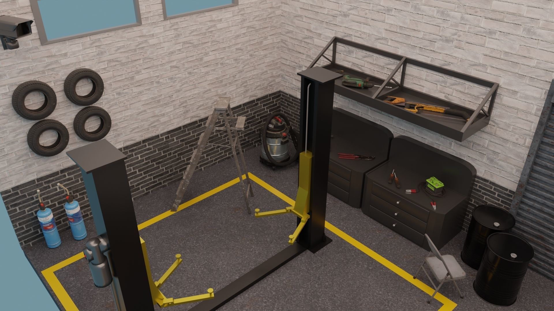 Car Garage with Tools 3D model_2