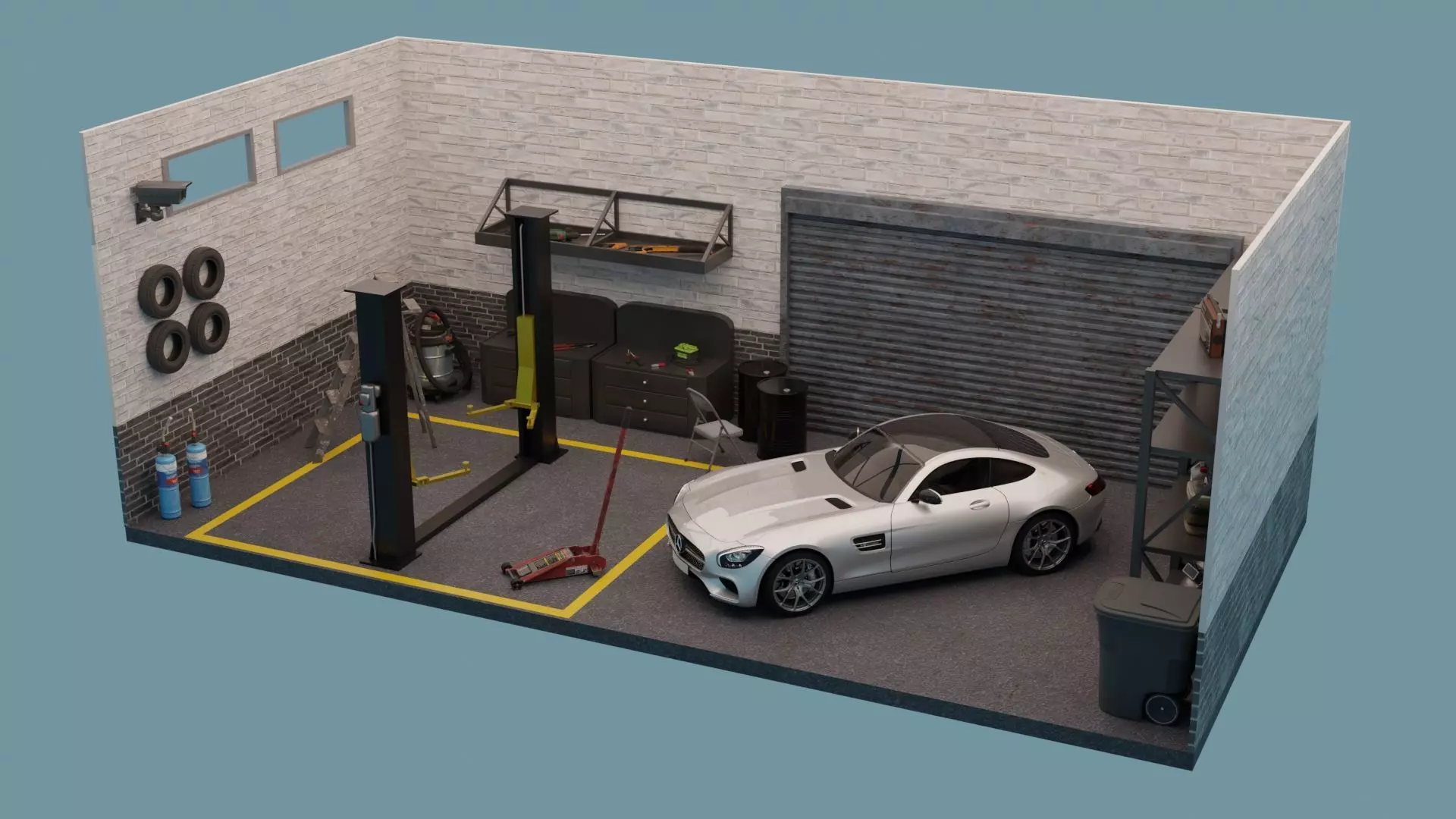 Car Garage with Tools 3D model_0