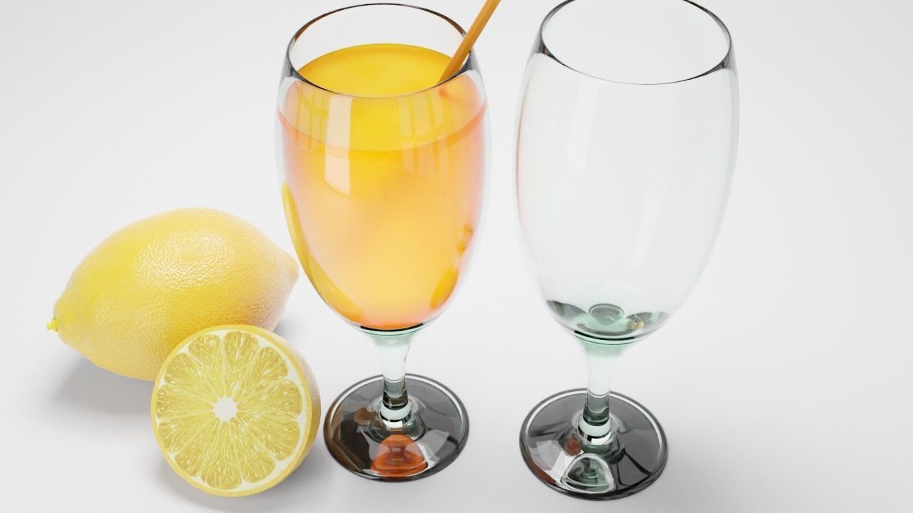 glass of lemon juice with lemons 3D model_1