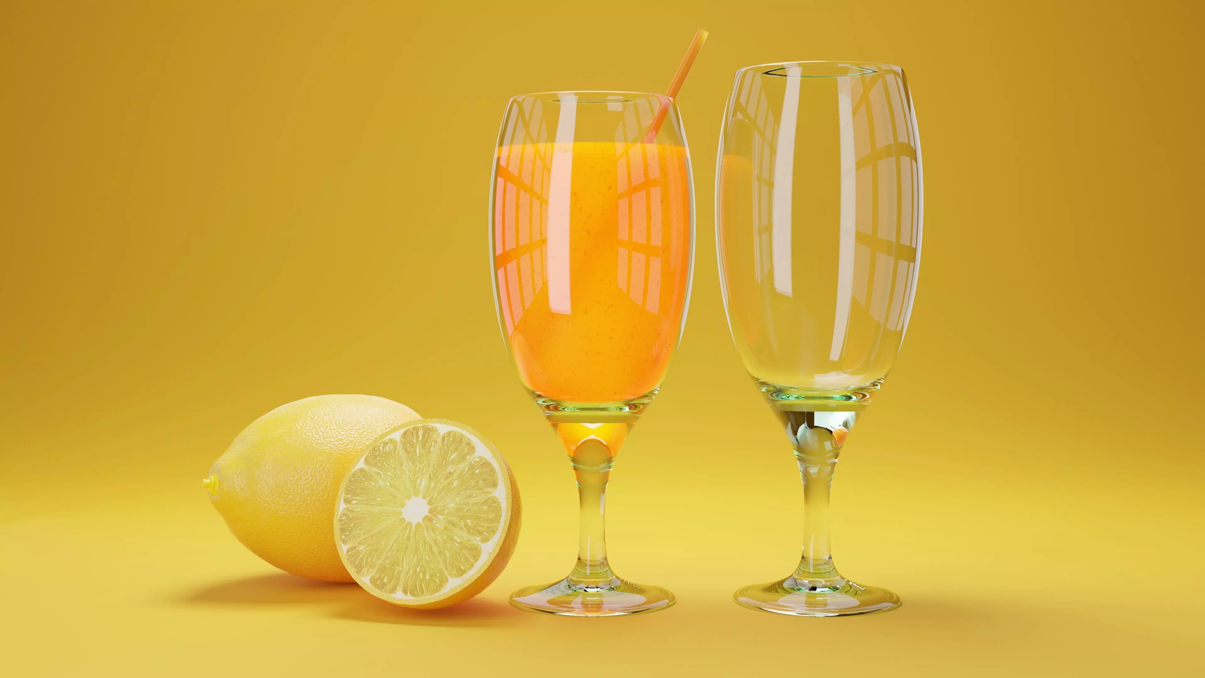 glass of lemon juice with lemons 3D model_0