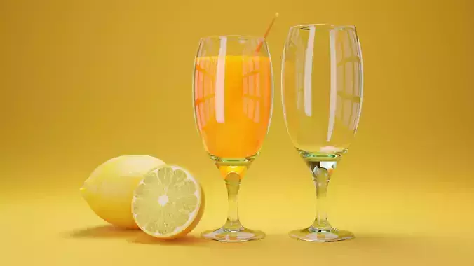 glass of lemon juice with lemons 3D model