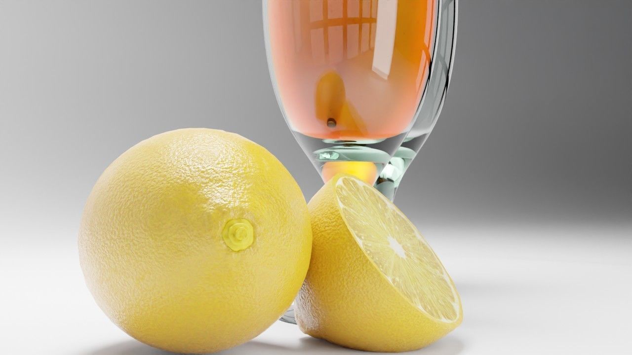 glass of lemon juice with lemons 3D model_4