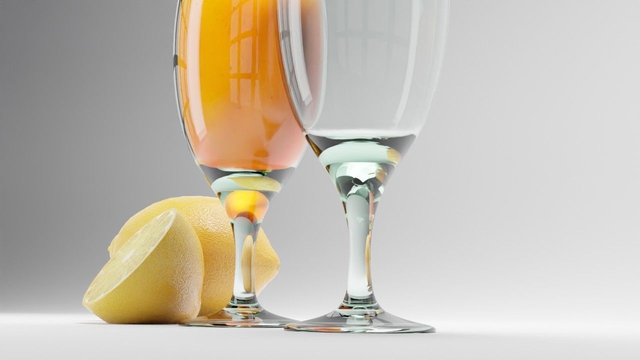 glass of lemon juice with lemons 3D model_6