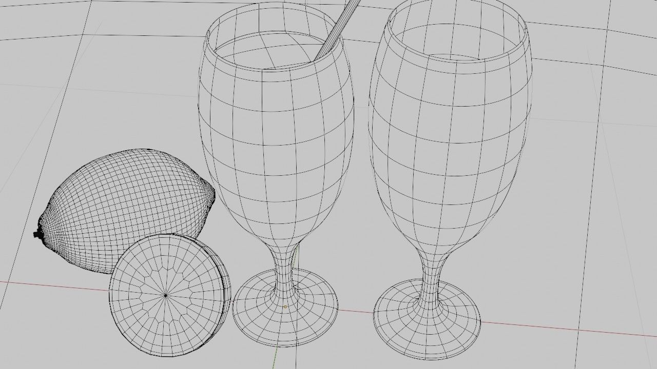 glass of lemon juice with lemons 3D model_7