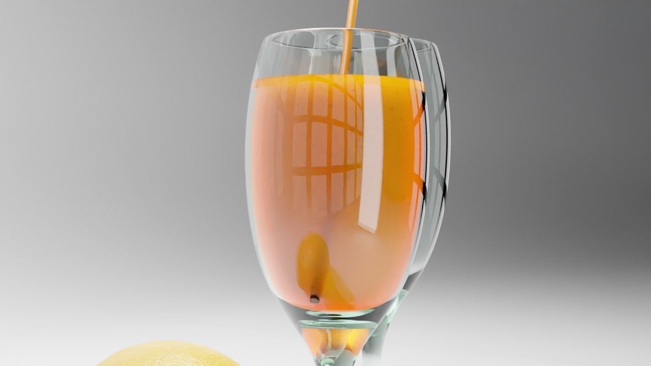glass of lemon juice with lemons 3D model_5