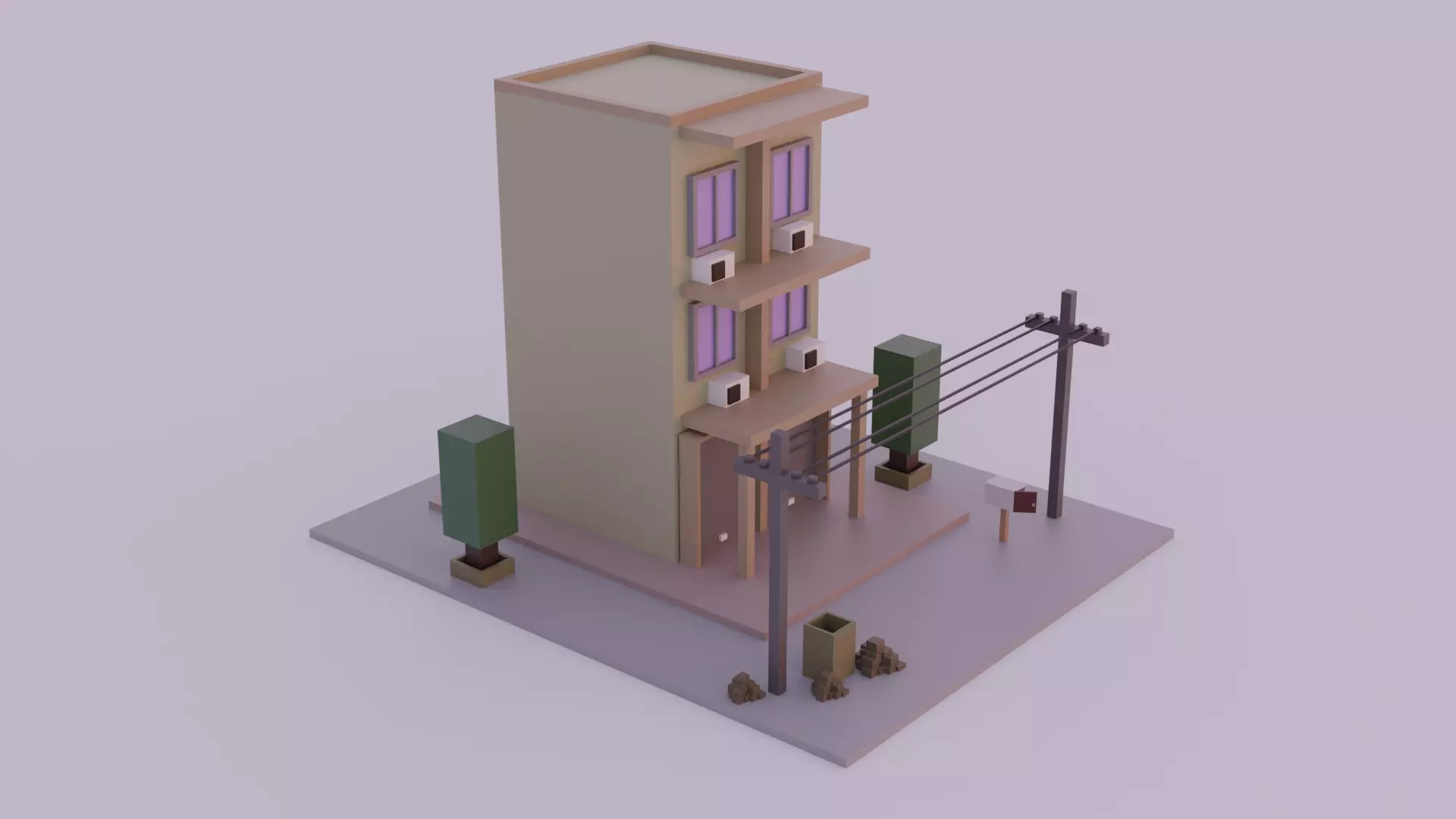 Shophouse Thai style 3D model Free low-poly 3D model