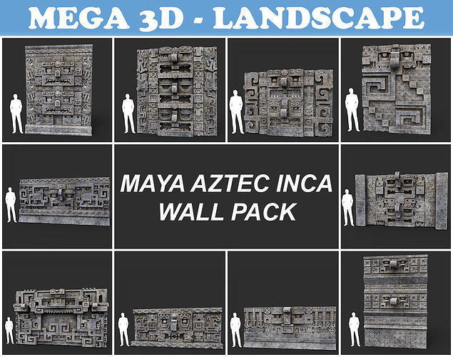 Low poly Mayan Inca Aztec Wall Modular Pack 210616 Low-poly 3D model