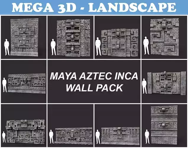 Low poly Mayan Inca Aztec Wall Modular Pack 210616 Low-poly 3D model