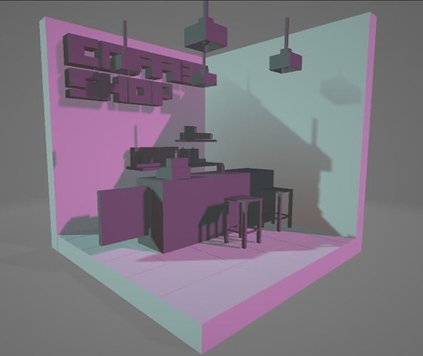 Low poly coffee shop Free low-poly 3D model