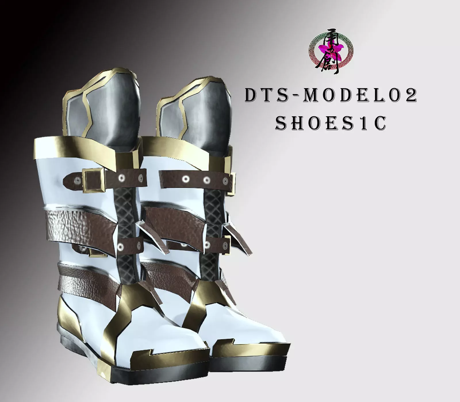 DTS-Model02-Boots1C armored boots - gold Low-poly 3D model_0