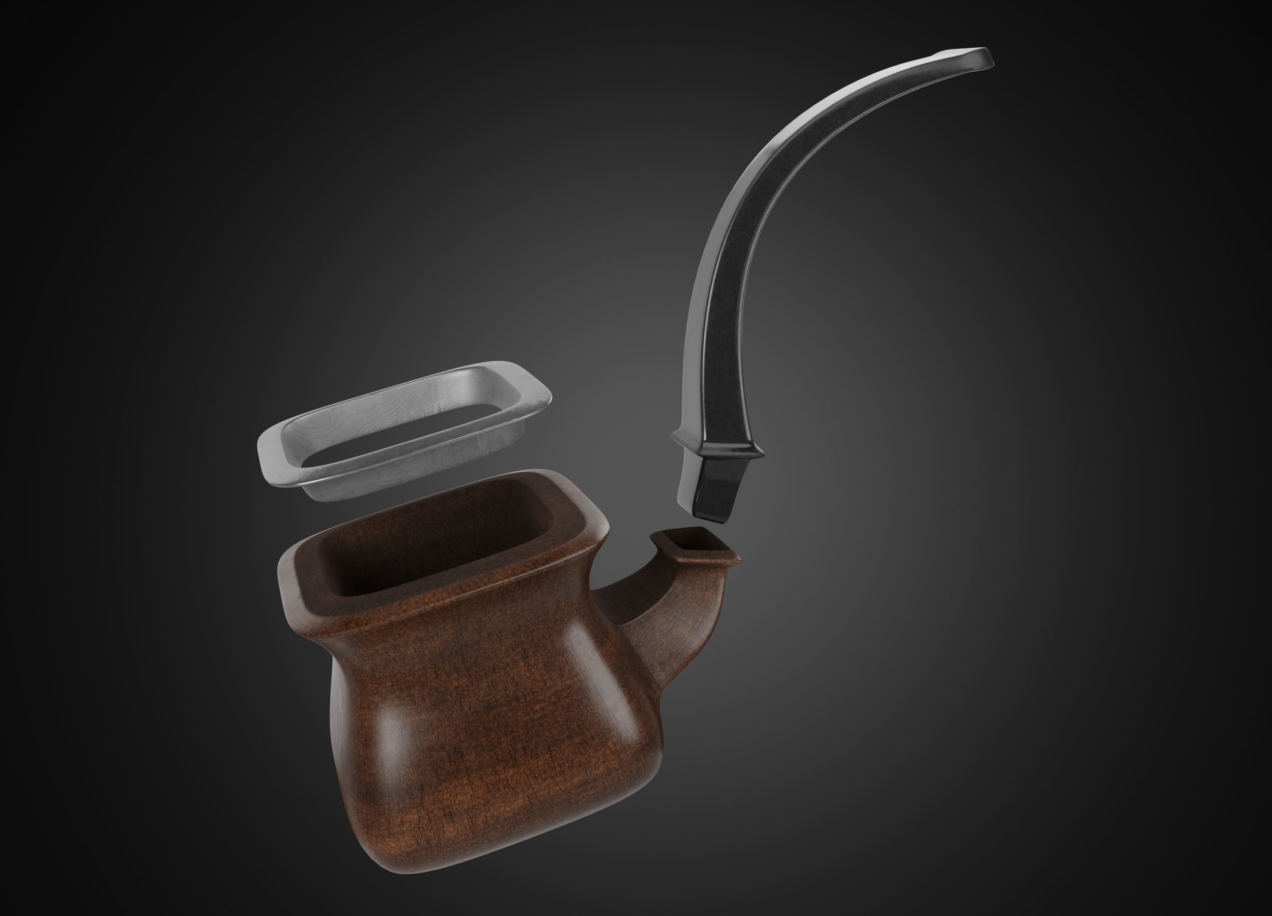 Vintage wooden tobacco pipe smoking 3D model_1