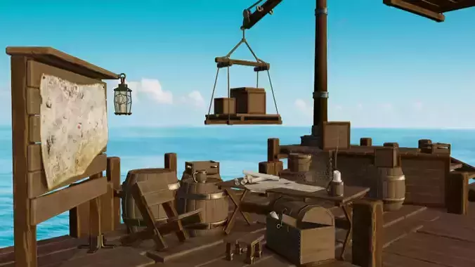 Stylized Shipwreck and Pier 3D game ready assets