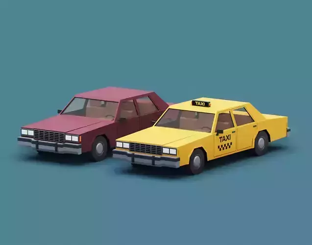 Stylized Cartoon Yellow Taxi Car 