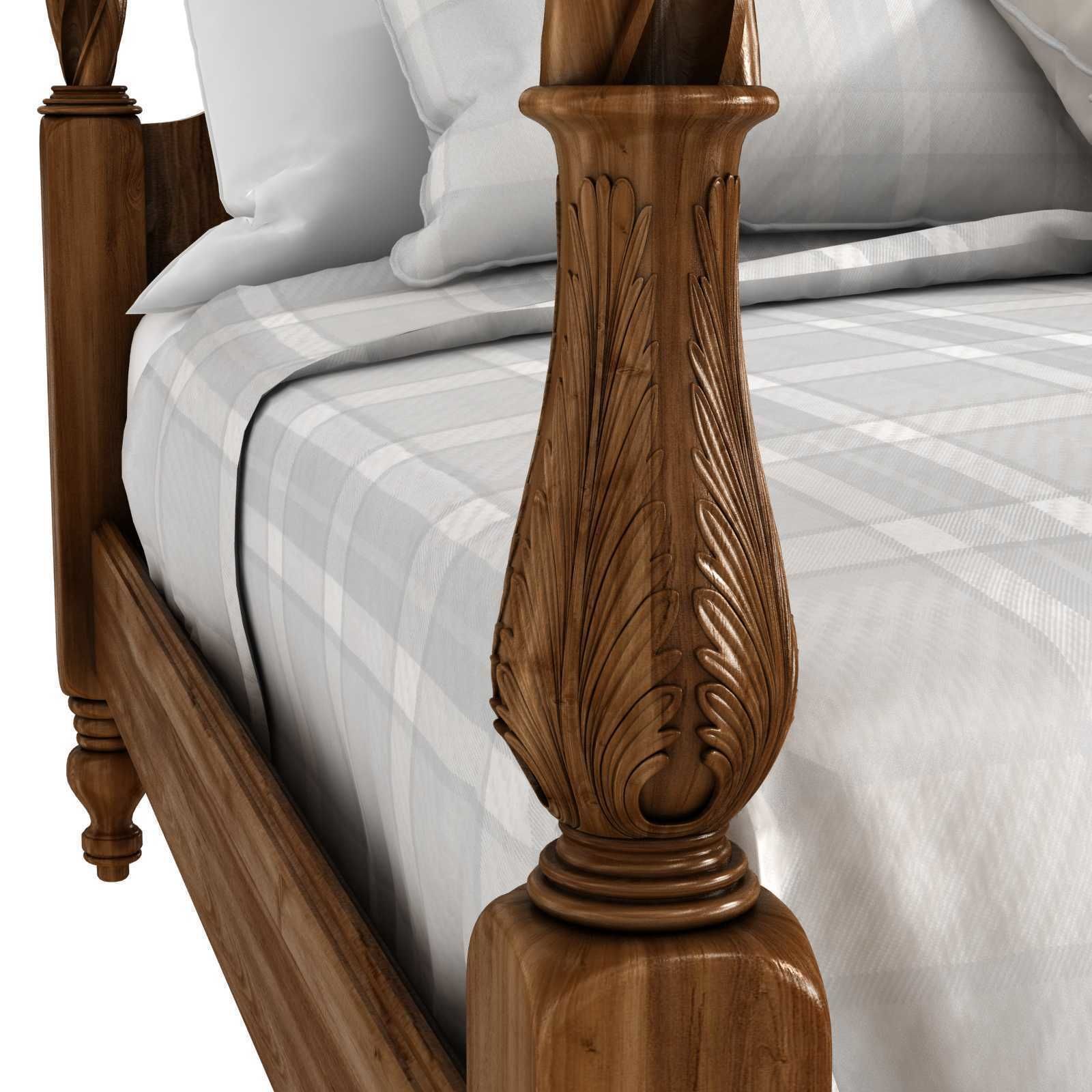 King Size Mahogany Plantation Poster Bed by Leighton Hall 3D model_5