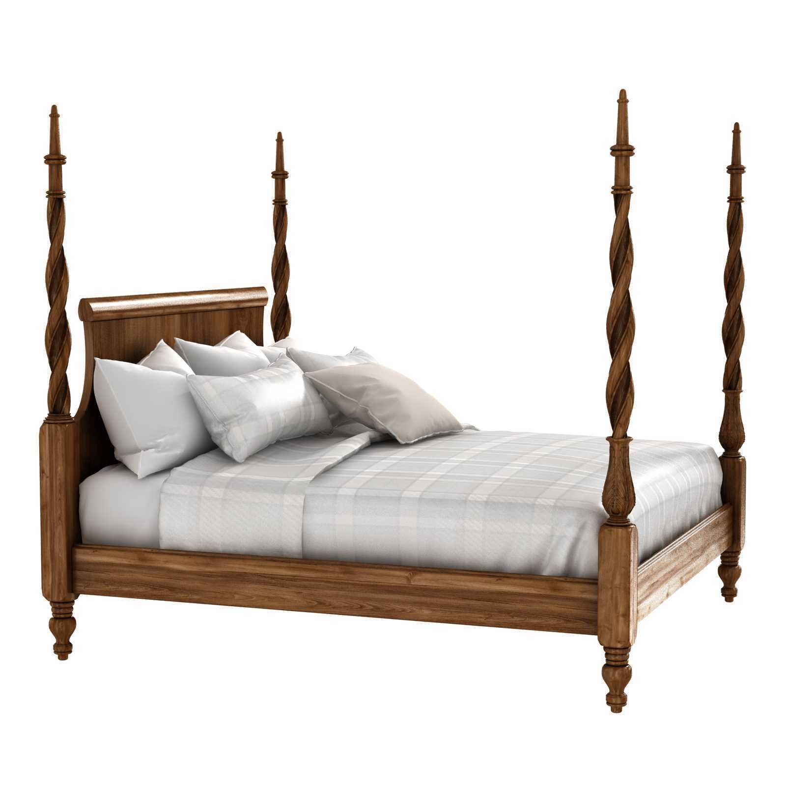 King Size Mahogany Plantation Poster Bed by Leighton Hall 3D model_2