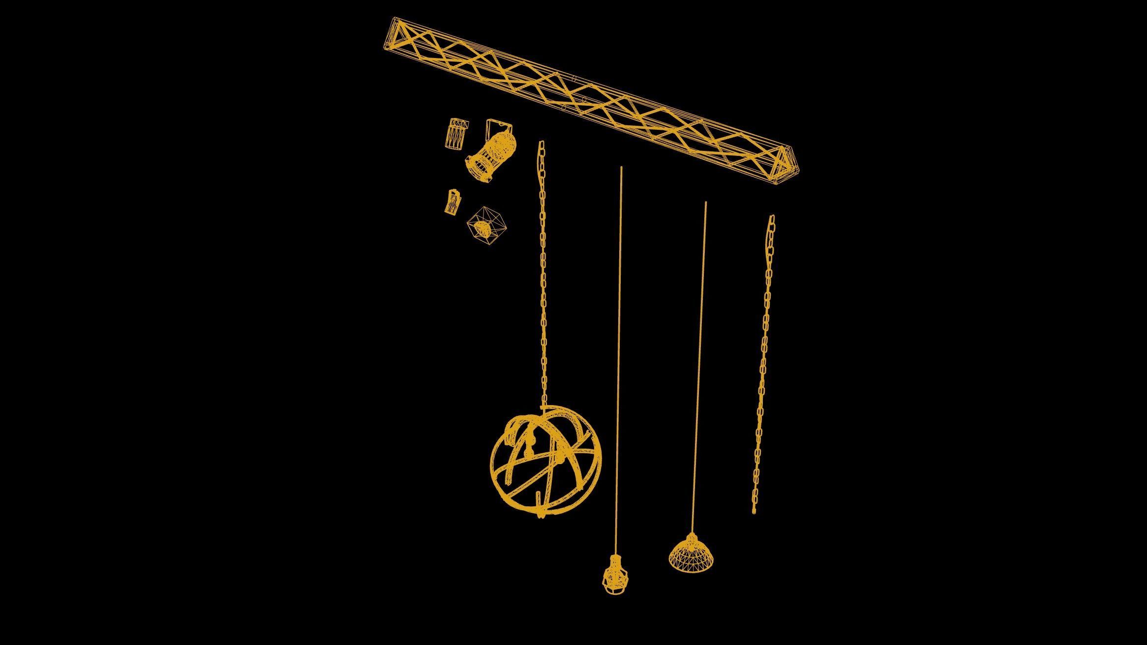 Lighting Game Ready three pendant lights Low-poly 3D model_6