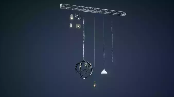 Lighting Game Ready three pendant lights Low-poly 3D model