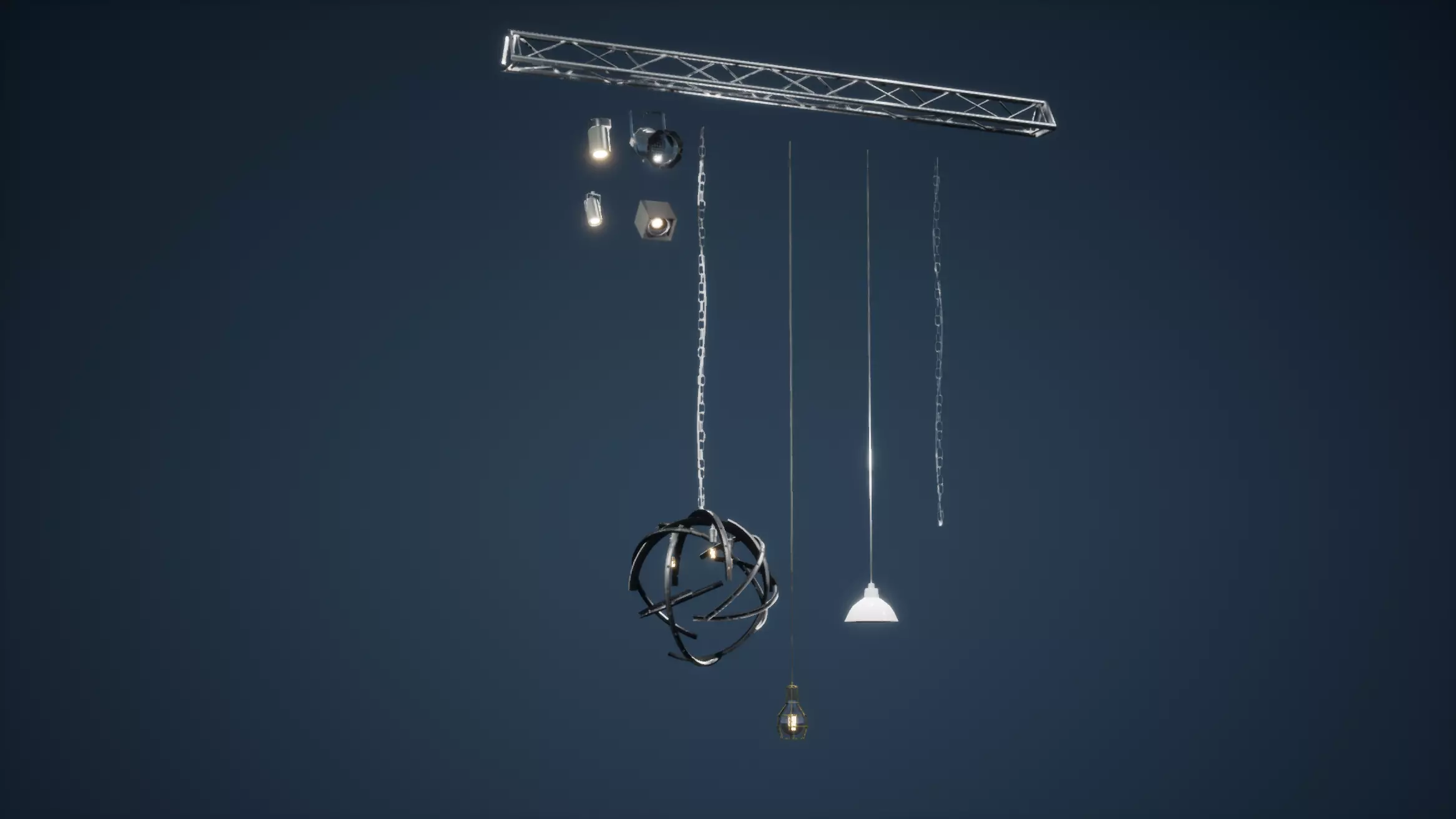 Lighting Game Ready three pendant lights Low-poly 3D model_0