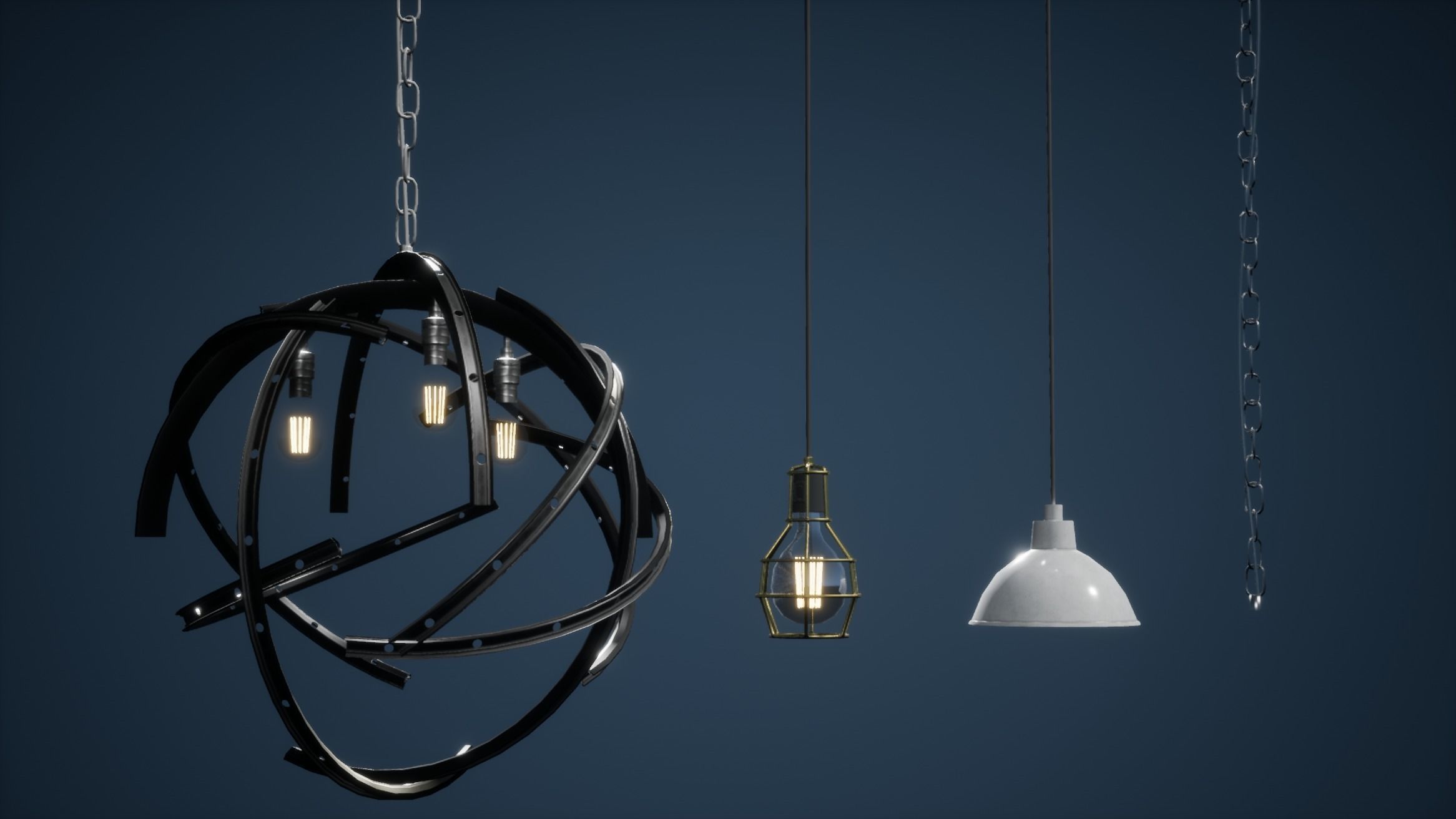 Lighting Game Ready three pendant lights Low-poly 3D model_2