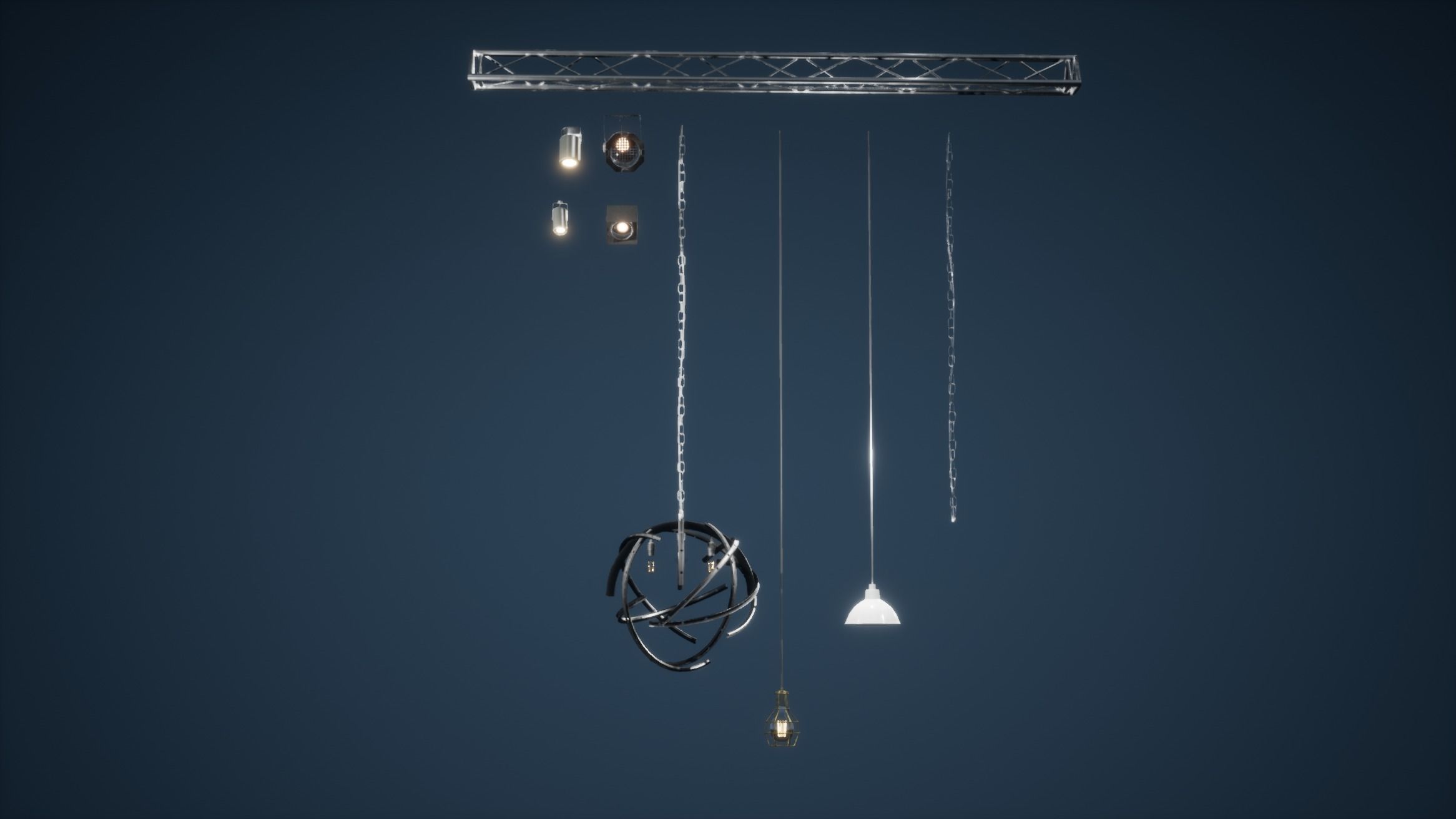 Lighting Game Ready three pendant lights Low-poly 3D model_1