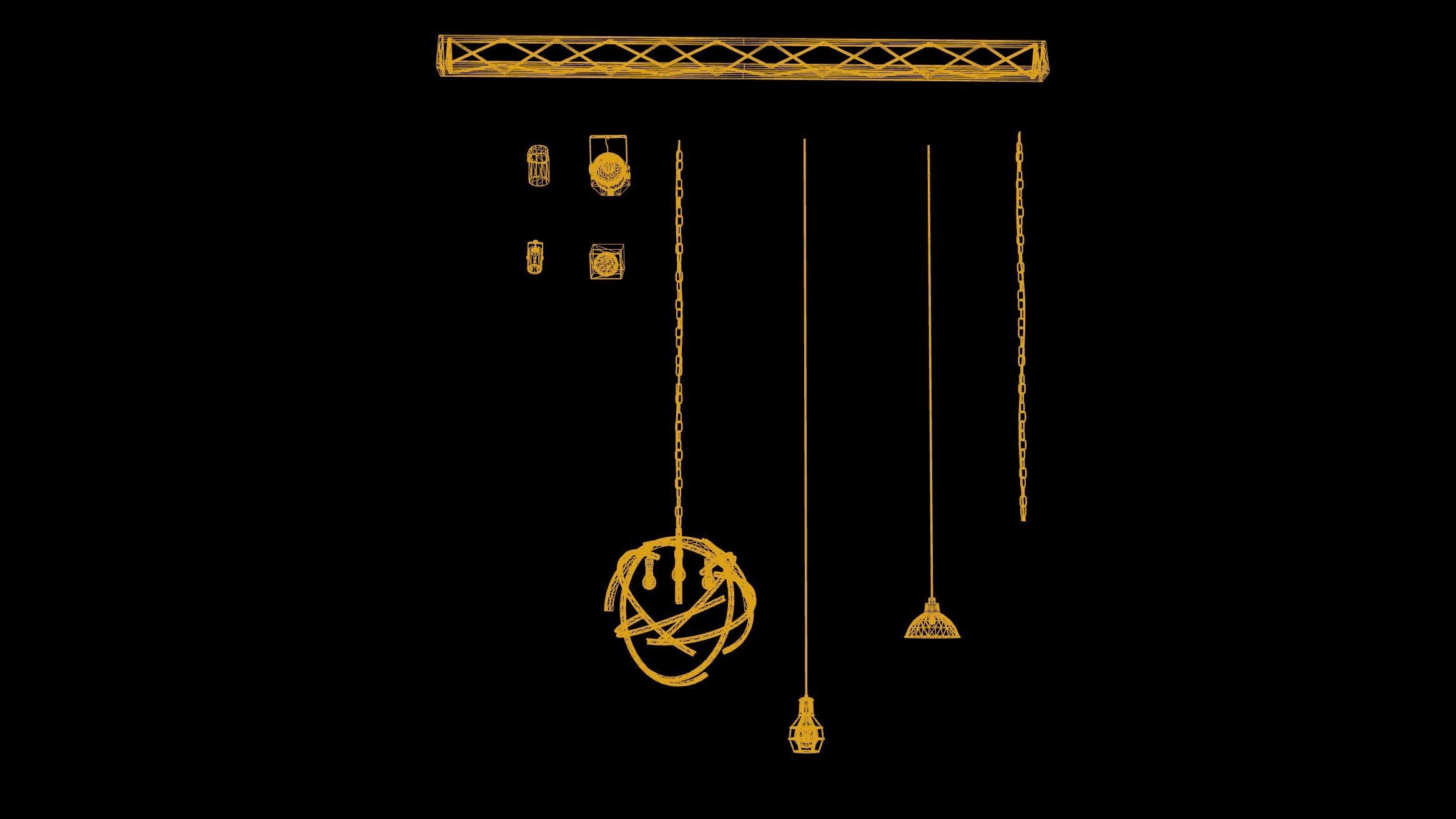 Lighting Game Ready three pendant lights Low-poly 3D model_5