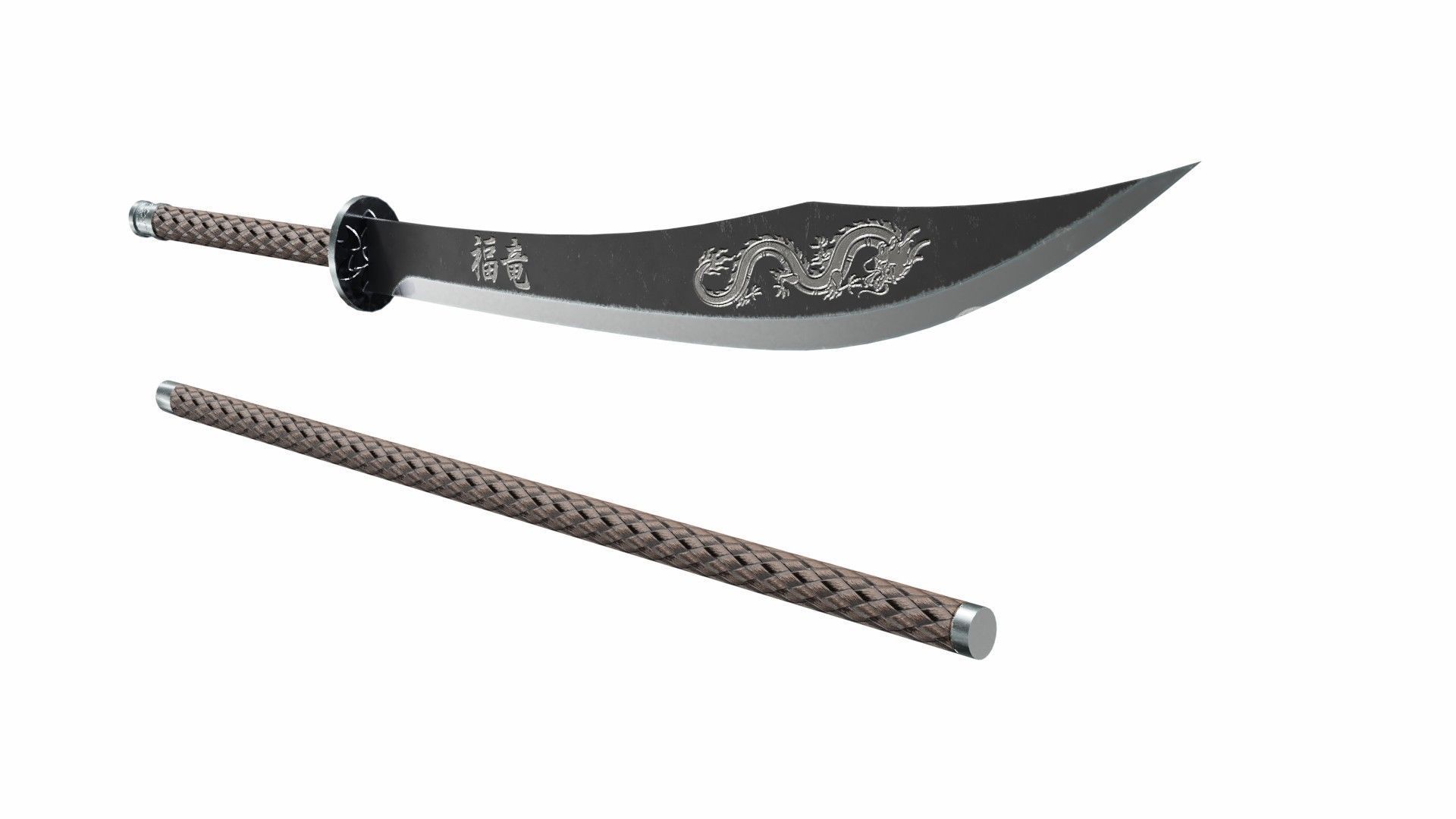 Naginata japanese samurai sword Low-poly 3D model_4