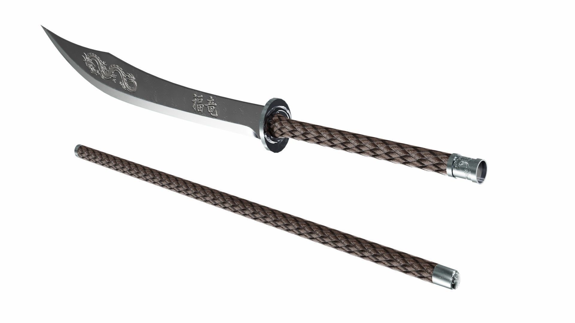 Naginata japanese samurai sword Low-poly 3D model_3