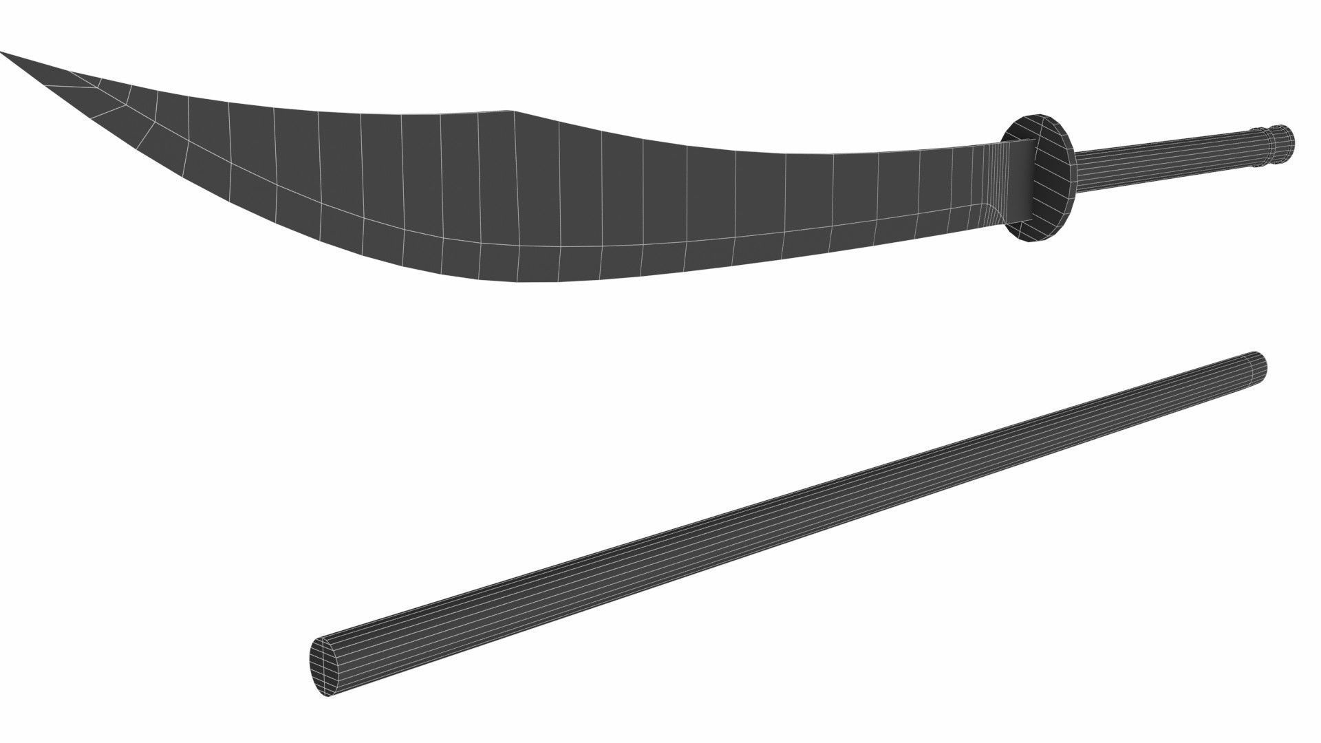 Naginata japanese samurai sword Low-poly 3D model_11