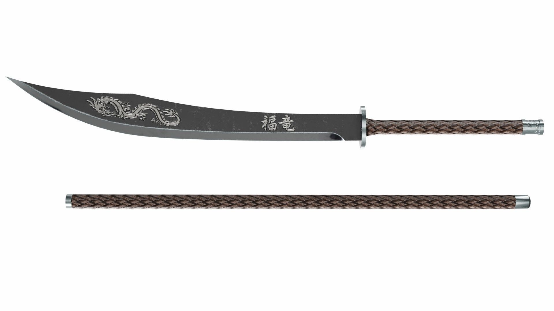 Naginata japanese samurai sword Low-poly 3D model_2