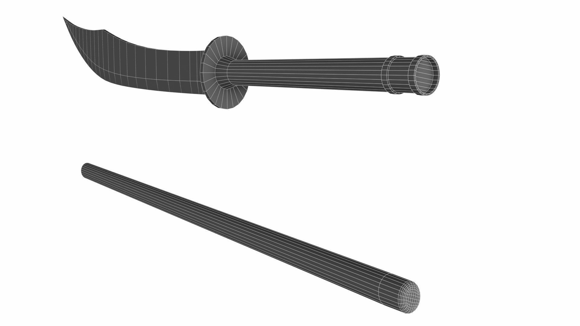 Naginata japanese samurai sword Low-poly 3D model_10