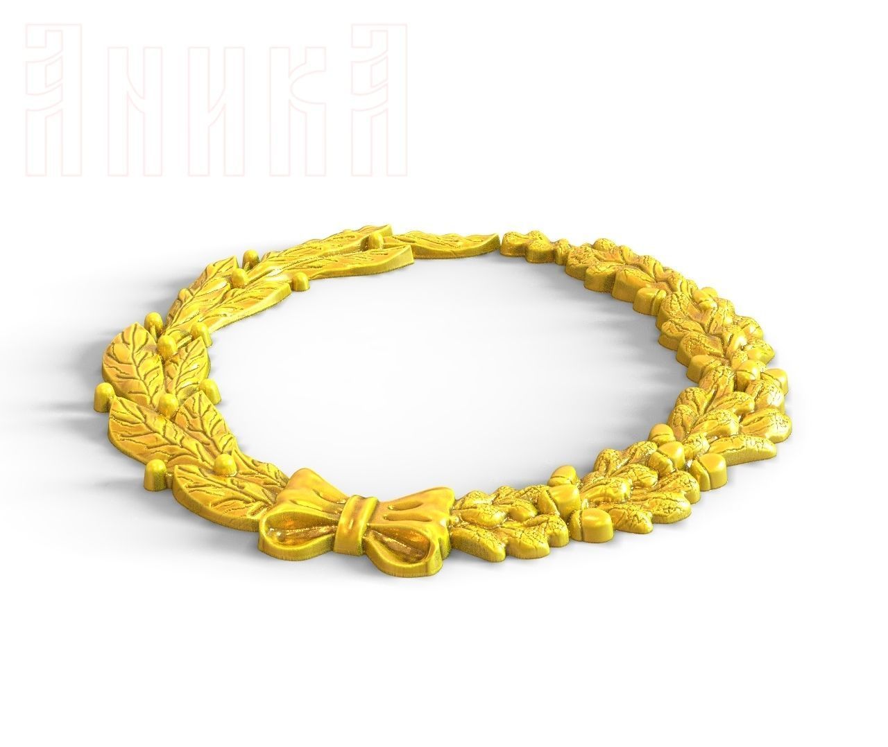 Laurel and oak wreath 3D print model_1