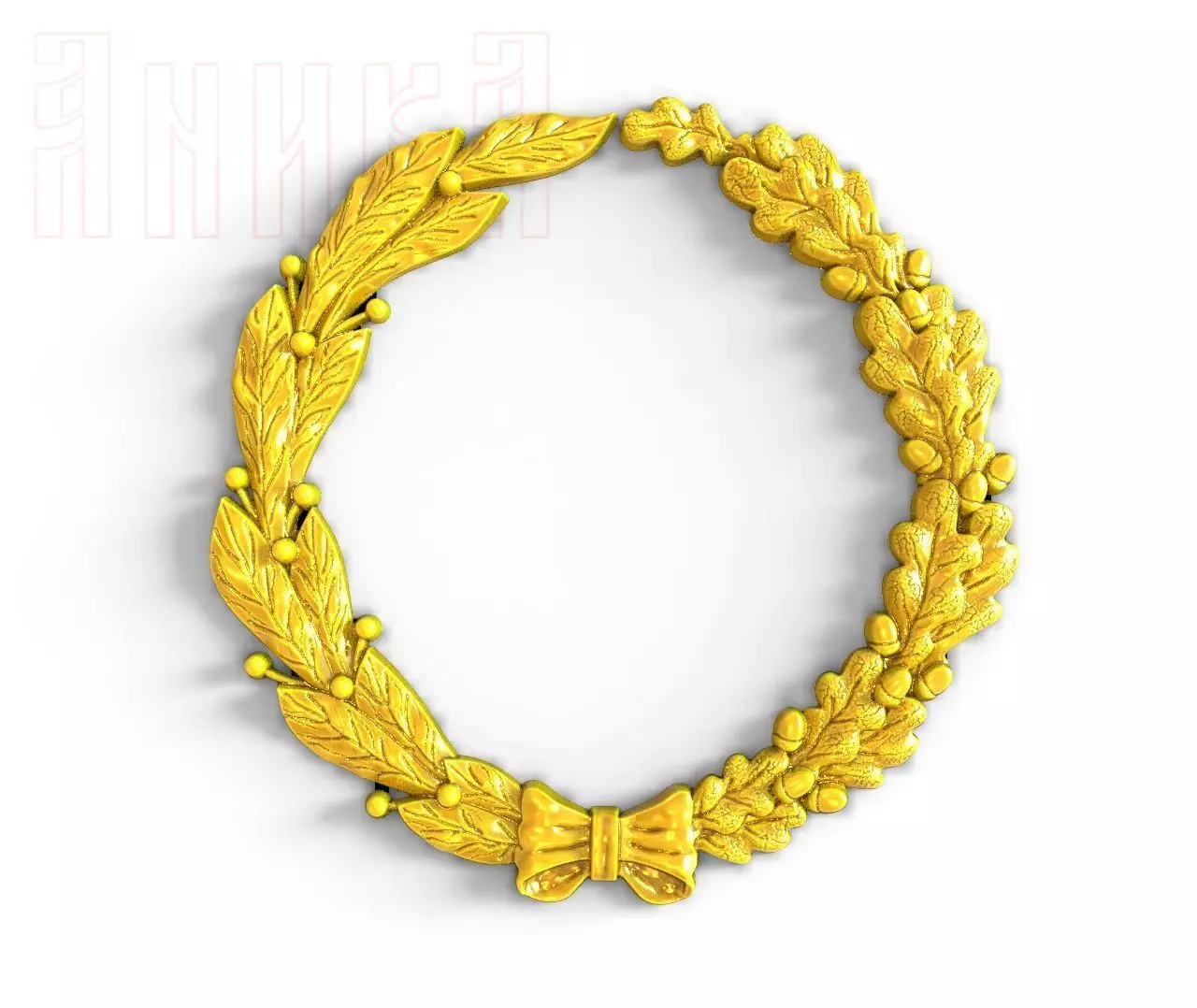 Laurel and oak wreath 3D print model_0