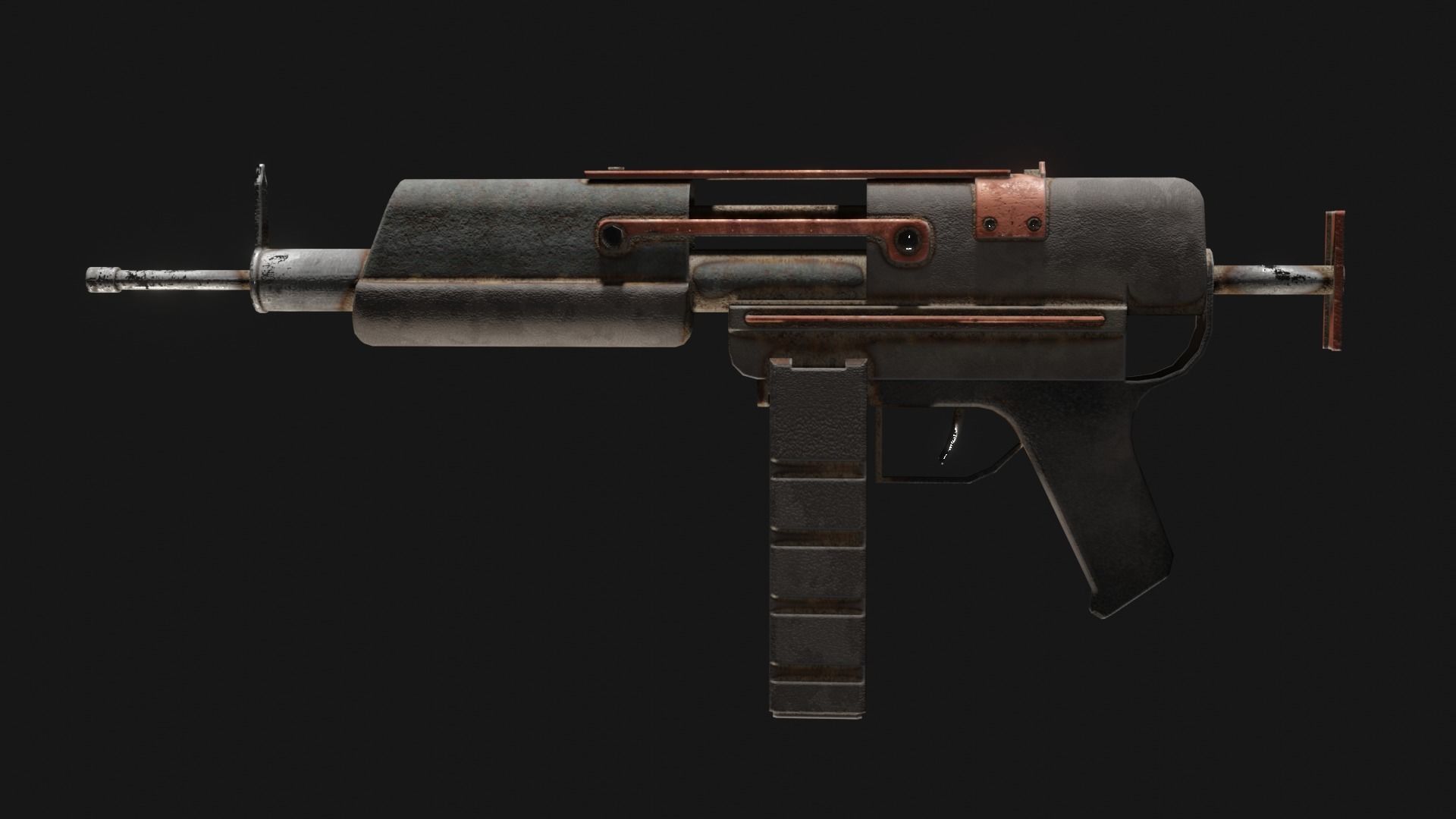Gun - Weapon - Apocalyptic - SMG - Rifle - Rust - Old Low-poly 3D model_2
