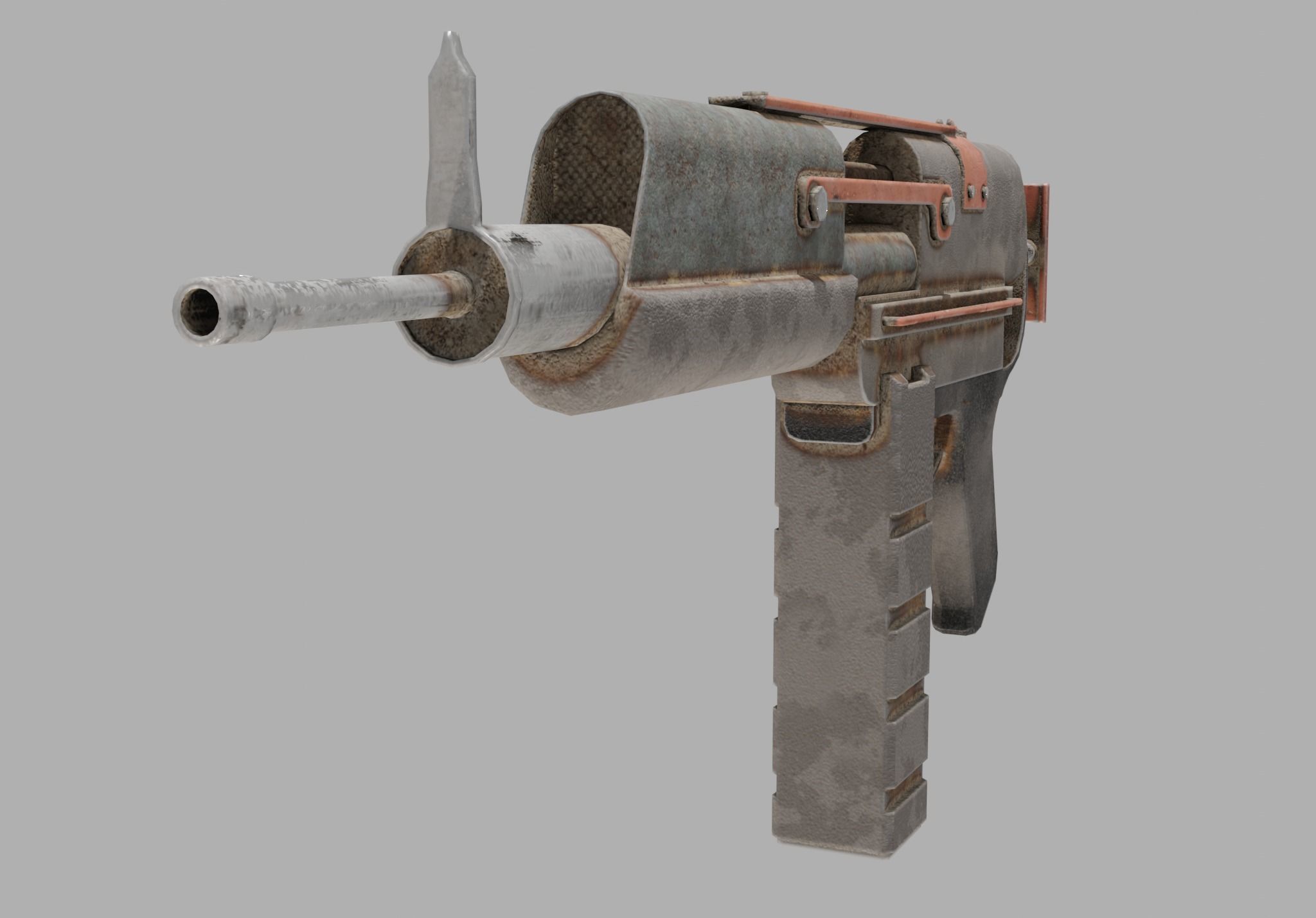 Gun - Weapon - Apocalyptic - SMG - Rifle - Rust - Old Low-poly 3D model_7