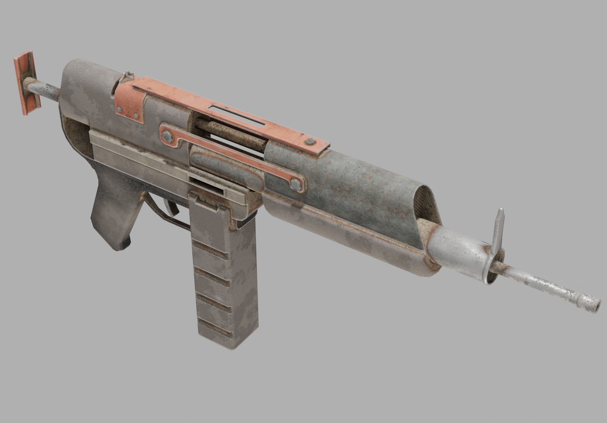 Gun - Weapon - Apocalyptic - SMG - Rifle - Rust - Old Low-poly 3D model_3