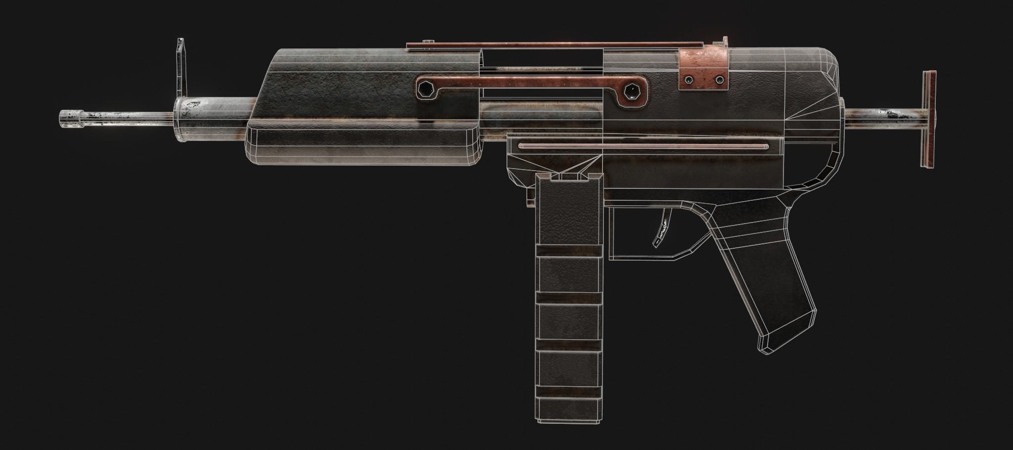 Gun - Weapon - Apocalyptic - SMG - Rifle - Rust - Old Low-poly 3D model_1