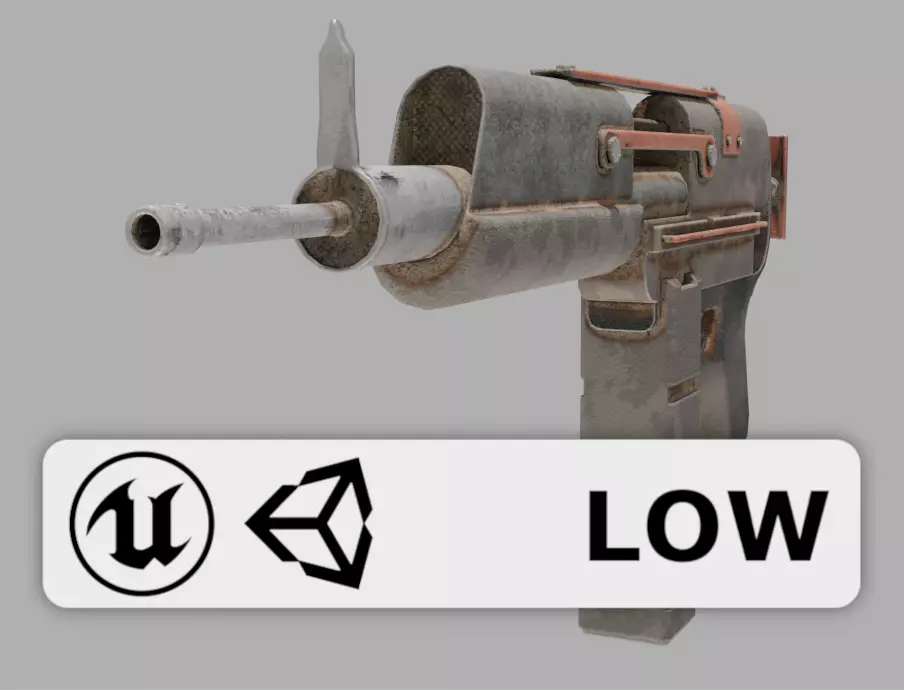 Gun - Weapon - Apocalyptic - SMG - Rifle - Rust - Old Low-poly 3D model_0
